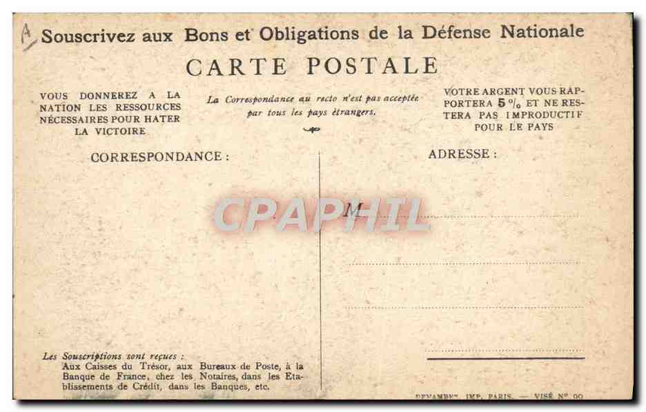 CPA Militaria Bons de la Defense Nationale  — Verso