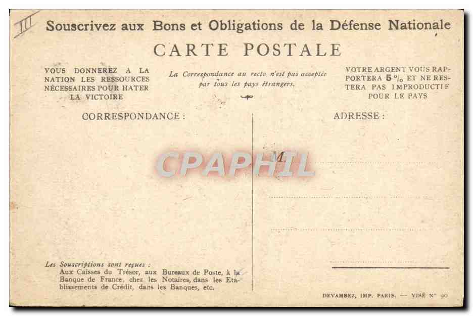 CPA Militaria Bons de la Defense Nationale  — Rückseite