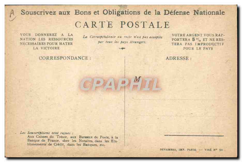 CPA Militaria Bons de la Defense Nationale  — Rückseite