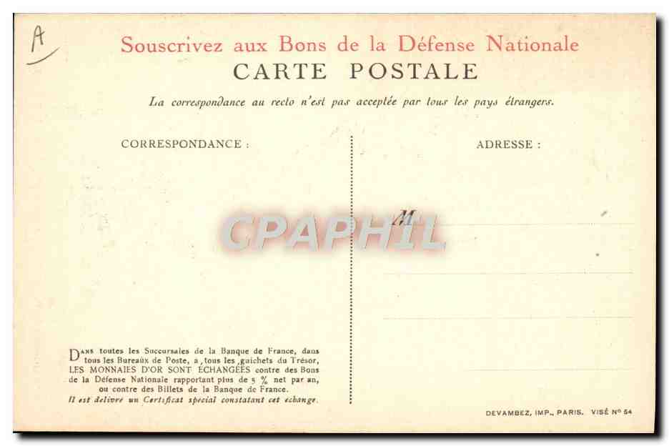 CPA Militaria Bons de la Defense Nationale  — Rückseite