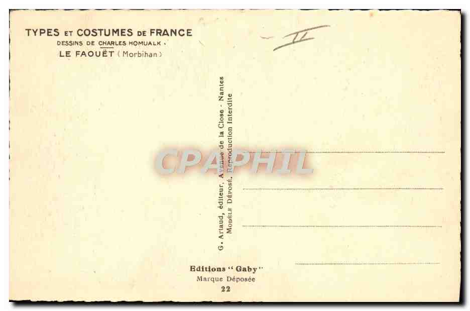 CPA Folklore Charles Homualk Le Faouet  — Verso