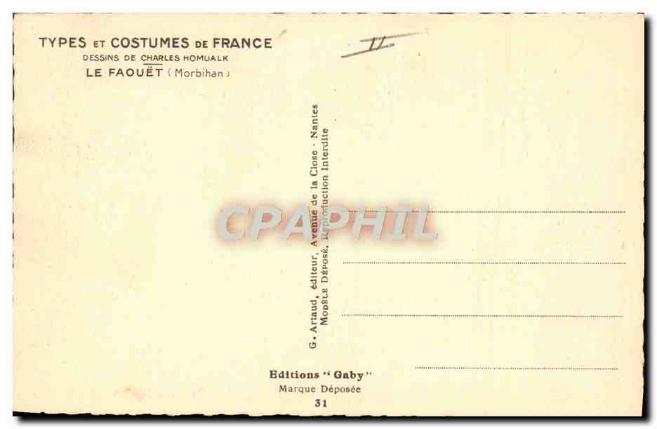 CPA Folklore Charles Homualk Le Faouet — Verso