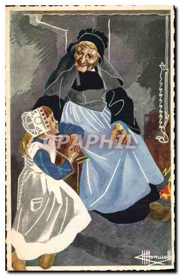 CPA Folklore Charles Homualk Brennilis Femme Enfant