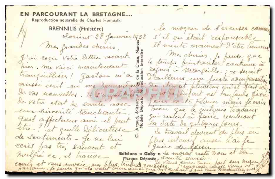 CPA Folklore Charles Homualk Brennilis Femme Enfant — Rückseite