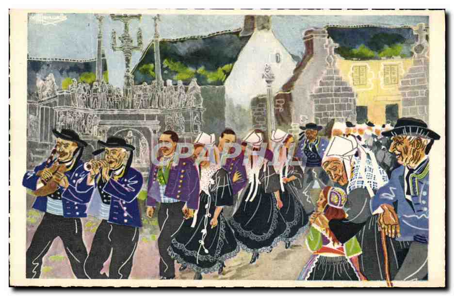 CPA Folklore Charles Homualk Une noce a Plougastel Mariage