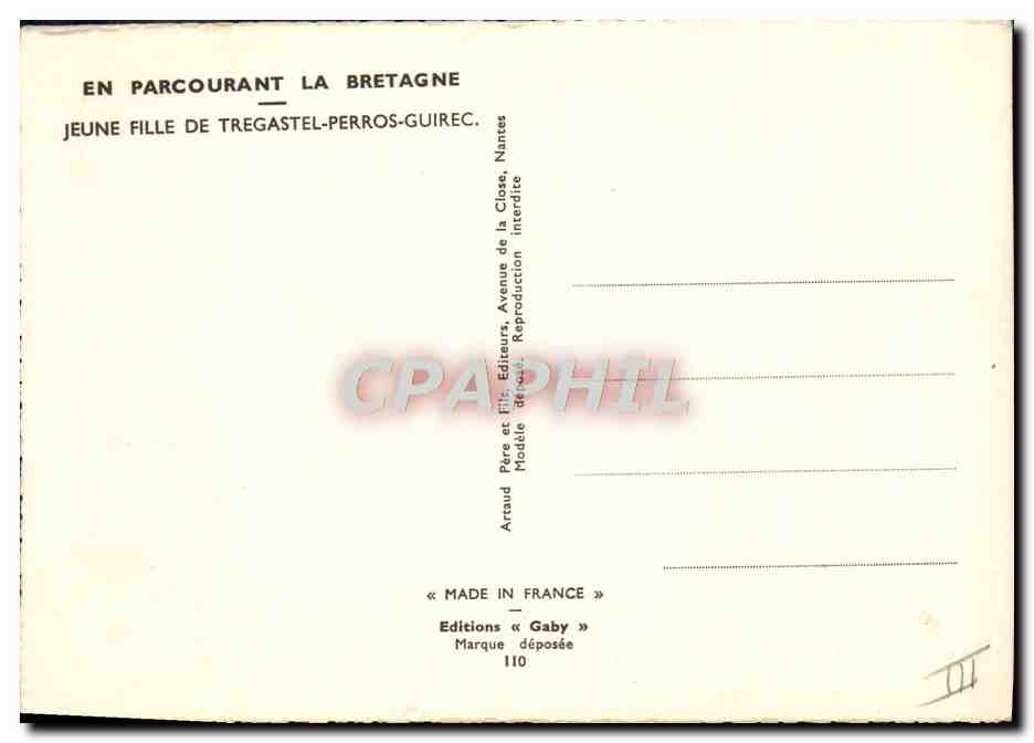 CPA Folklore Jeune fille de Tregastel Perros Guirec — Verso