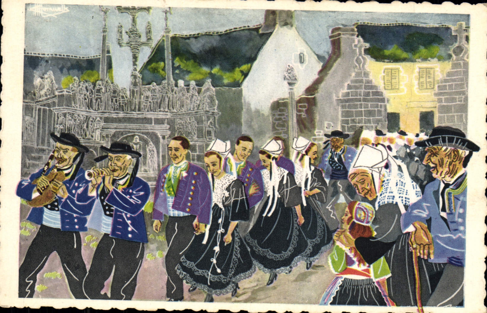 CPA Folklore Charles Homualk Une noce a Plougastel Finistere Mariage 