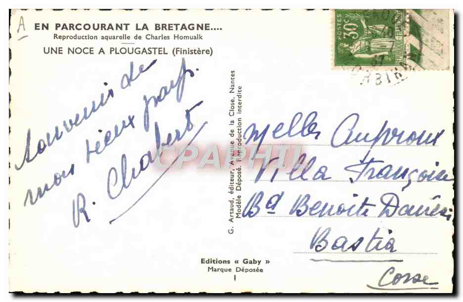 CPA Folklore Charles Homualk Une noce a Plougastel Finistere Mariage  — Verso