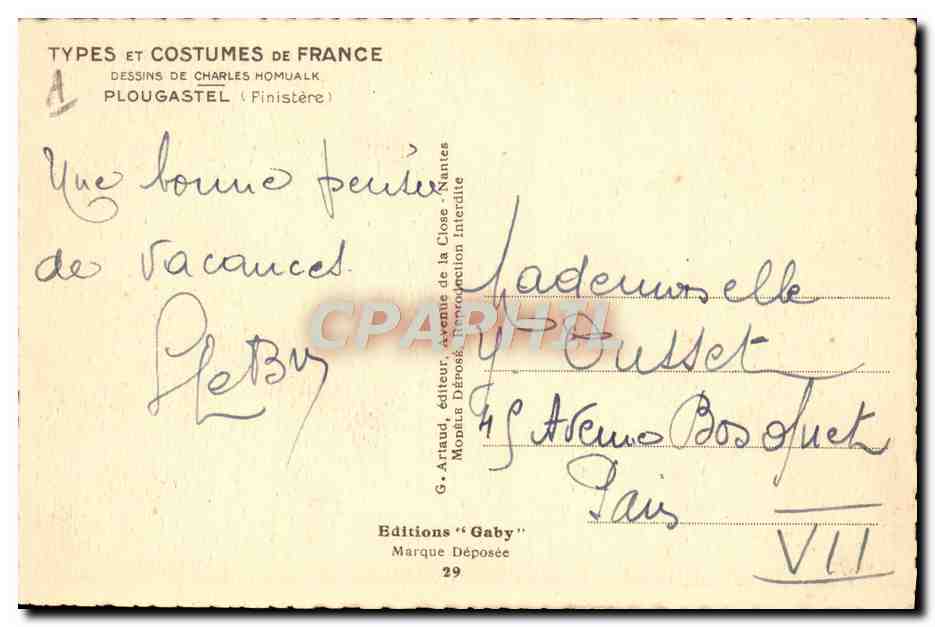 CPA Folklore Charles Homualk Plougastel Finistere  — Verso