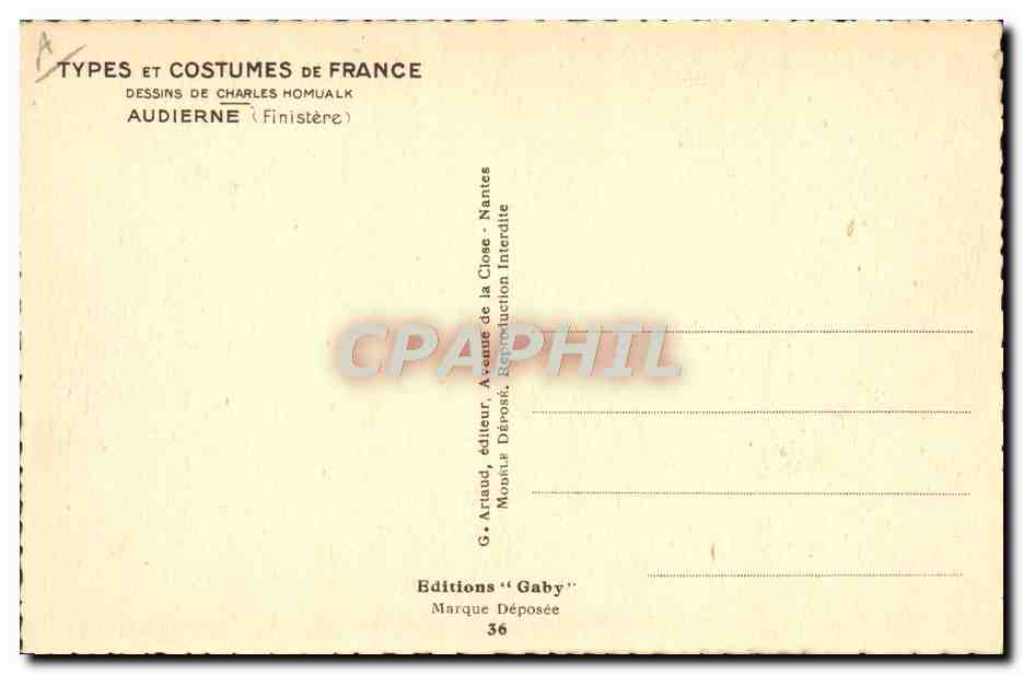 CPA Folklore Charles Homualk Audierne Finistere — Verso