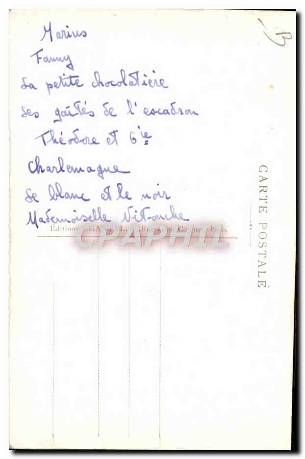 CPM Cinema Raimu Cigare Tabac Fanny La petite Chocolatiere  — Rückseite