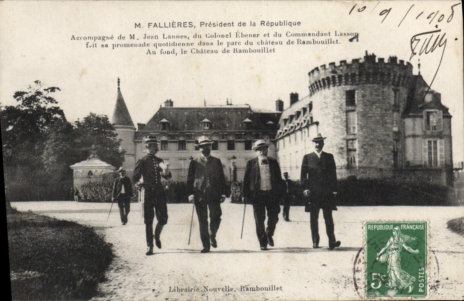 M. Fallières, Président de la République — promenade au parc du château de Rambouillet — Librairie Nouvelle, Rambouillet
