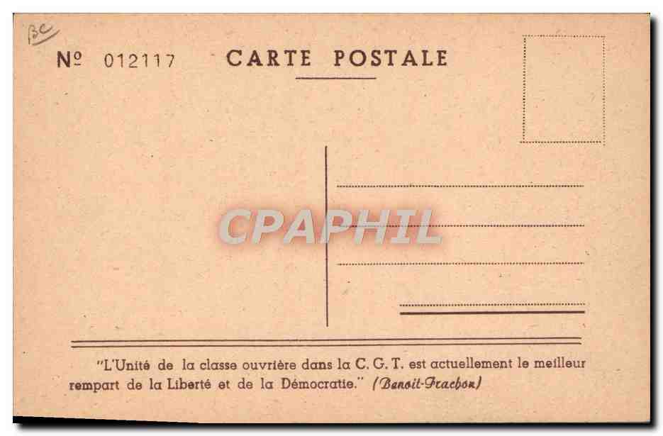 Le Pavillon de la C.G.T. à la XXIIe Foire de Marseille — éditeur inconnu, n° de série 012117 — Verso