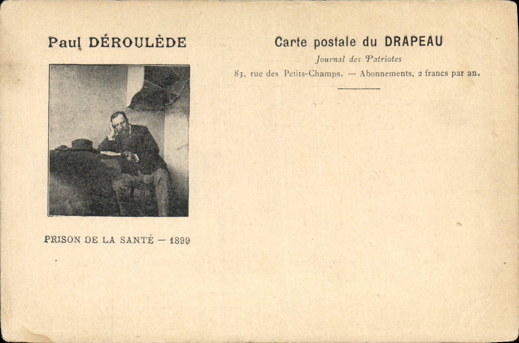 Paul Déroulède — Prison de la Santé — 1899 — Carte postale du Drapeau