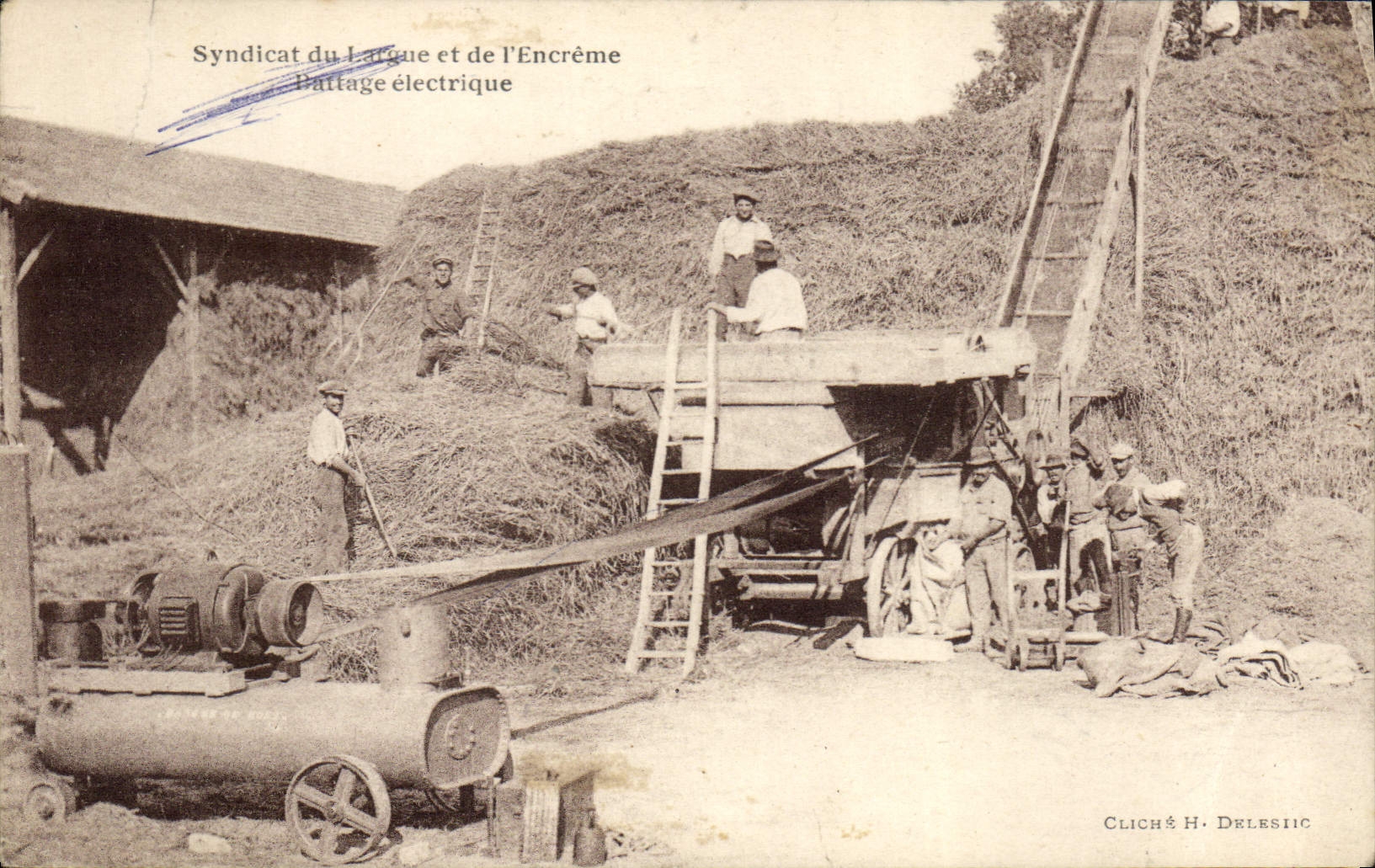 CPA Syndicat du Largue et de l'encreme Battage electrique 