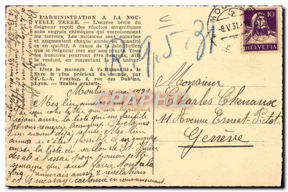CPA Locomobile Nouvelle terre L'activité dans l'administration Tracetur — Rückseite