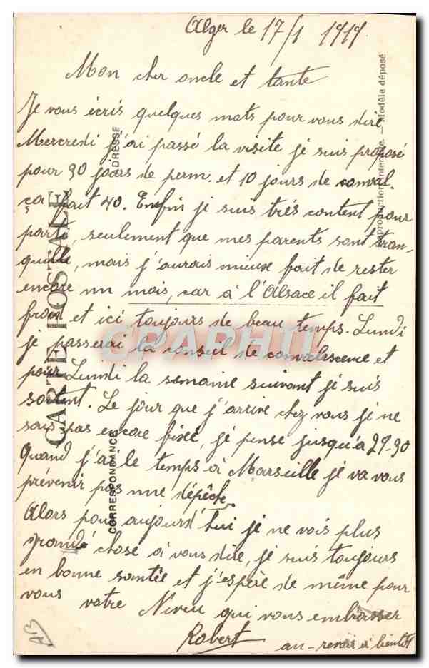 “FRANCE IV” Navire Hospital — Algérie — J. Gaisur, phot.-Alger — Verso