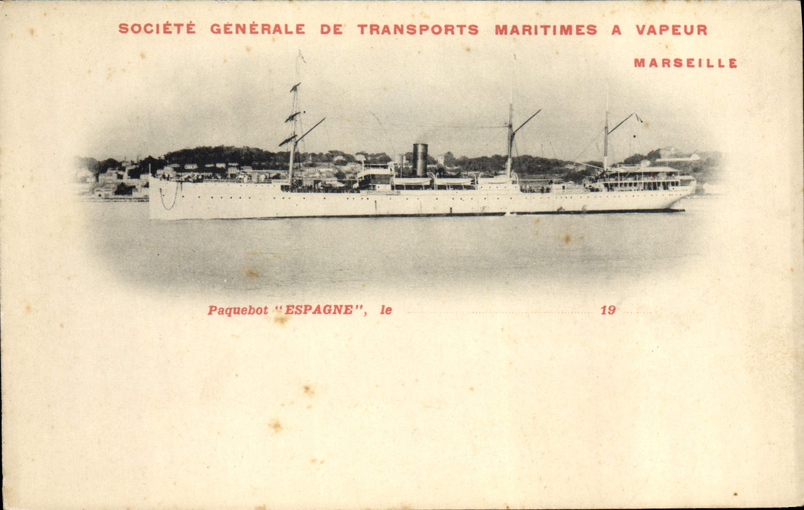 CPA Bateau Paquebot Societe generale de Transports maritimes a vapeur Espagne Marseille