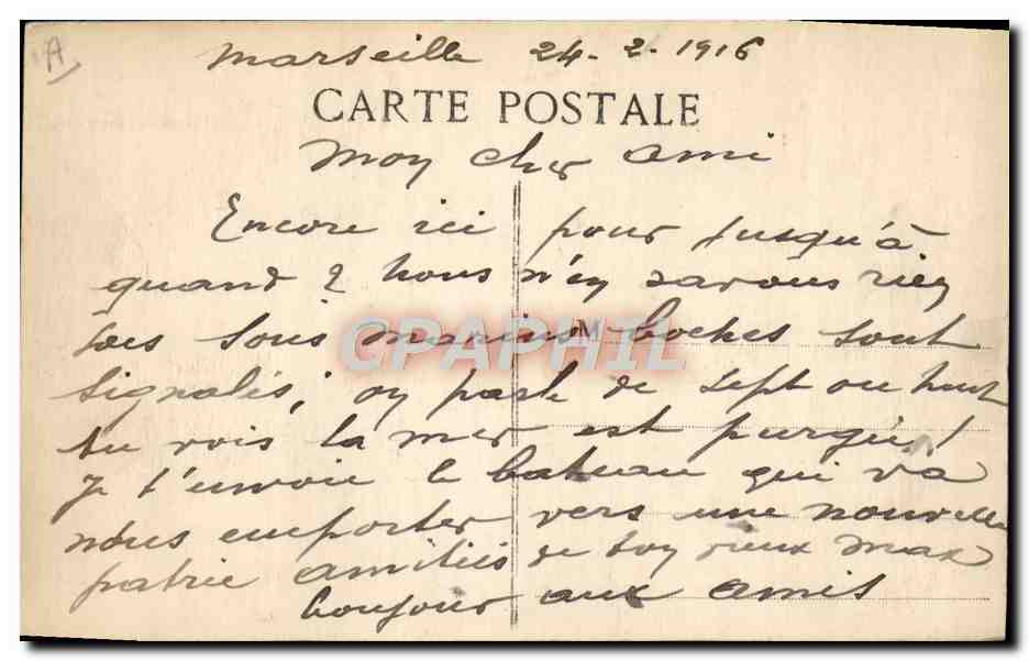 Navire "Eugène Pereire" — Compagnie Générale Transatlantique — E 1 — Marseille, 1916 — Reverso