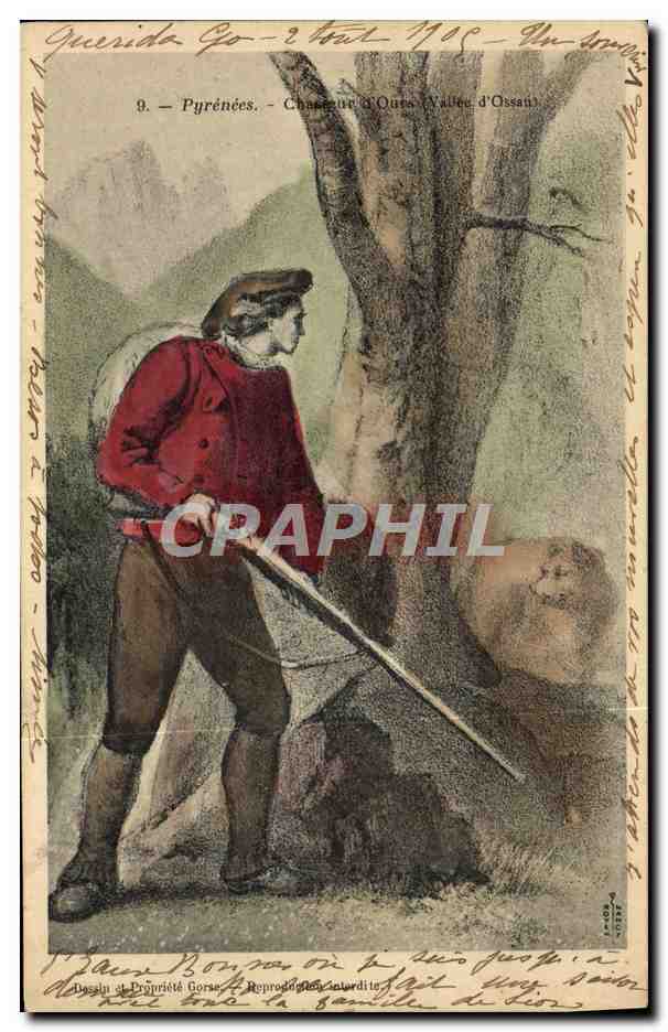 CPA Ours Pyrenees Chasseur d'ours Vallee d'Ossau Chasse