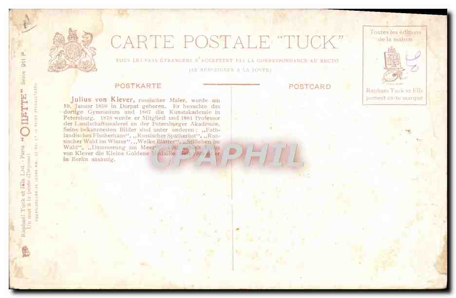 CPA Fantaisie Illustrateur Julius Von Klever Russie Russia — Rückseite