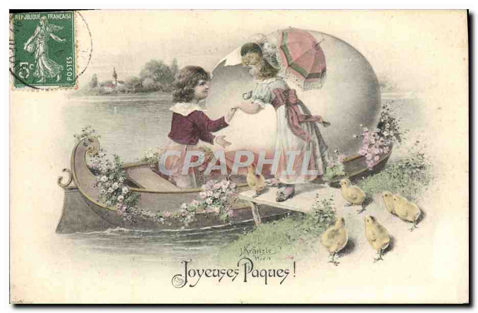 CPA Fantaisie Illustrateur Enfants Paques Poussins