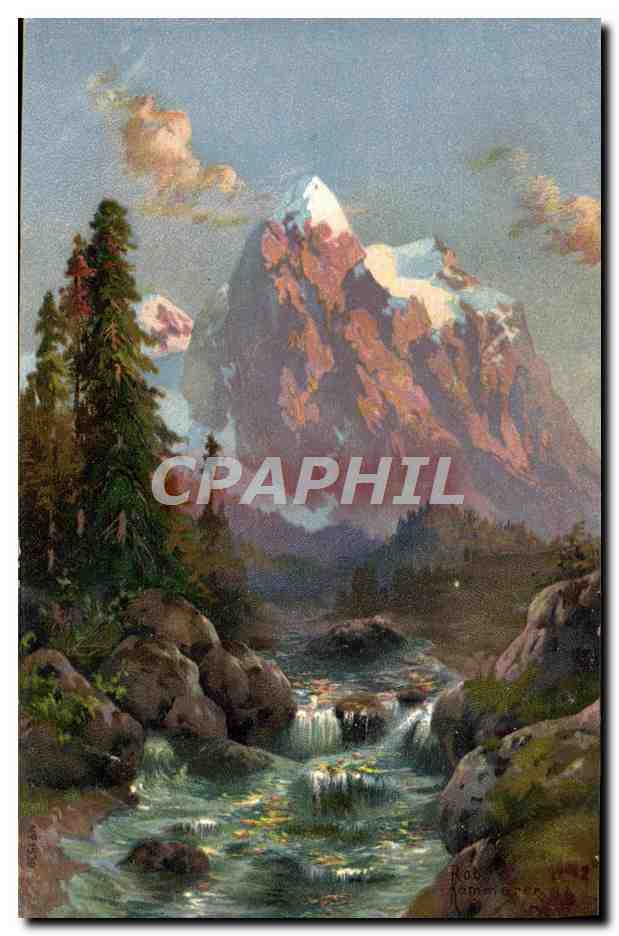 CPA Fantaisie Illustrateur Paysage Montagne