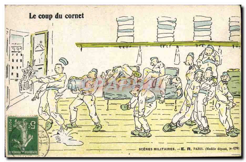 Scènes militaires — Le coup du cornet — E.R. Paris, Modèle déposé N° 670