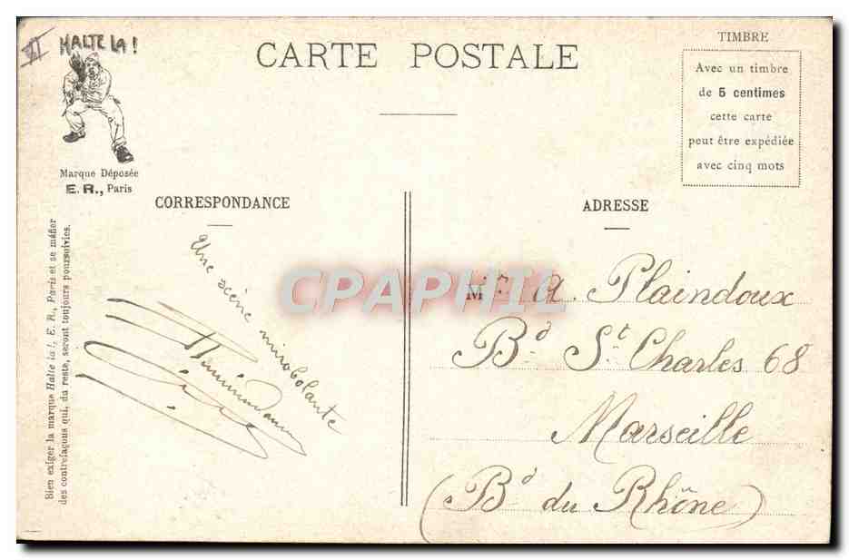 Scènes militaires — Le coup du cornet — E.R. Paris, Modèle déposé N° 670 — Reverso