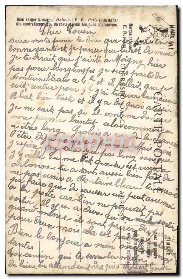 Scènes Militaires — Les suites d'une indigestion de fayots — E. R. Paris — Modèle déposé n° 15351 — Reverso