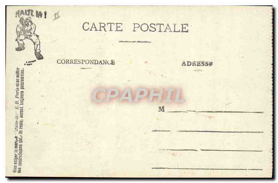 Scènes Militaires — Au Prêt — HALTE-LÀ ! E.R. Paris - Modèle dégoçce — Verso