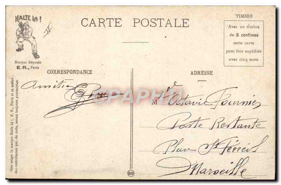 Exercices de dégrossissement — La Vie Militaire — E.R., Paris - Modèle n° 1487 — Verso