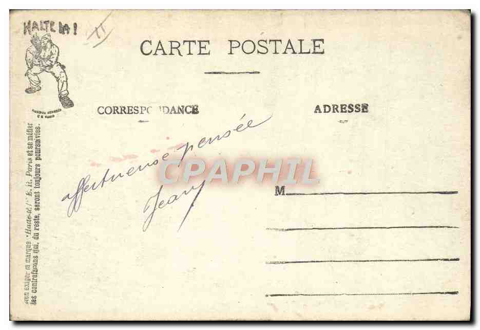 Scènes Militaires — Les suites d'une indigestion de fayots — HALTE-LÀ! E.R. (modèle déposé) — Reverso