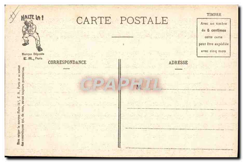La Valise de la Classe — caricature de soldats en train de boucler leurs bagages — E.R. Paris (Modèle déposé) — Achterkant