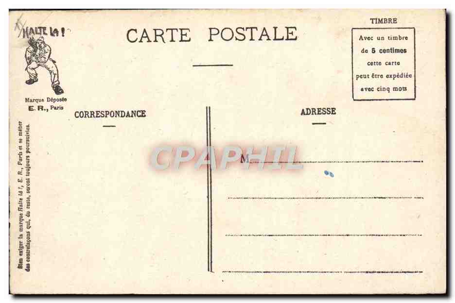 Les Commandements du Soldat — caricature militaire — E.R. Paris (Modèle déposé) — Verso