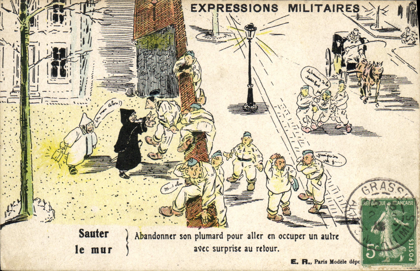 Expressions militaires — Sauter le mur — E. R., Paris, Modèle déposé