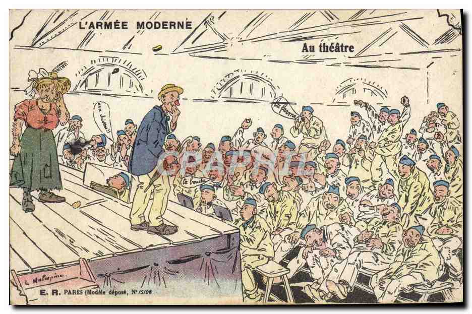 L'ARMÉE MODERNE — Au théâtre — E.R. PARIS (Modèle déposé, N°15/08)