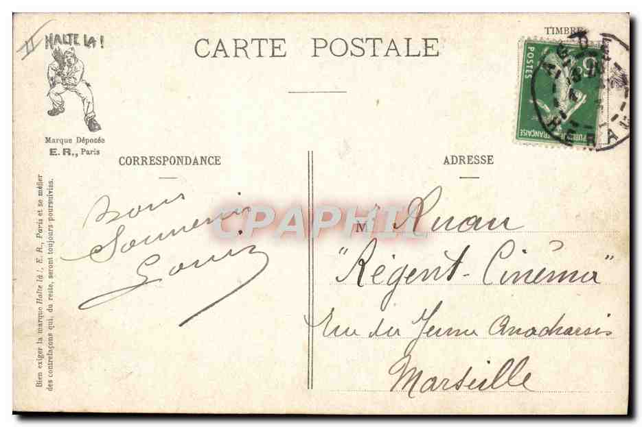 L'ARMÉE MODERNE — Au théâtre — E.R. PARIS (Modèle déposé, N°15/08) — Verso