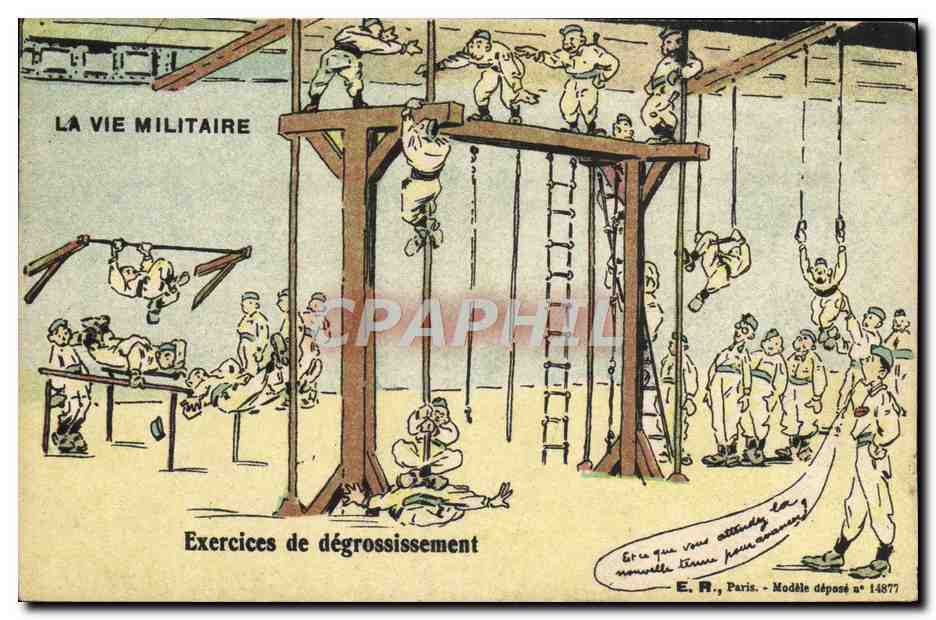 Exercices de dégrossissement — LA VIE MILITAIRE — E. R., Paris, Modèle déposé n° 14877
