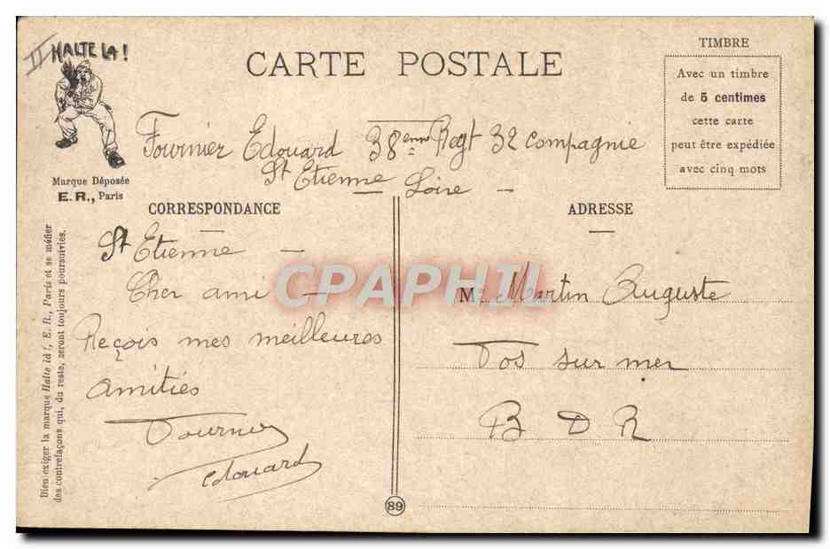 Exercices de dégrossissement — LA VIE MILITAIRE — E. R., Paris, Modèle déposé n° 14877 — Verso