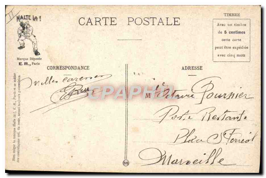 En éclaireurs — Au service en campagne — E.R., Paris, Modèle déposé n° 14877 — Verso