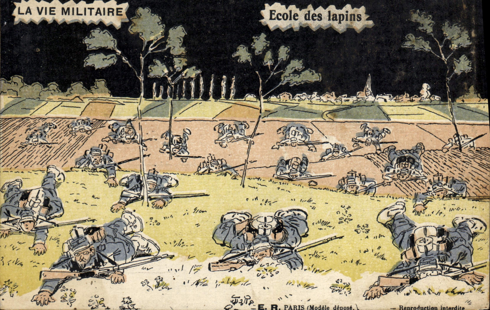 École des lapins — La Vie Militaire — E. R. Paris
