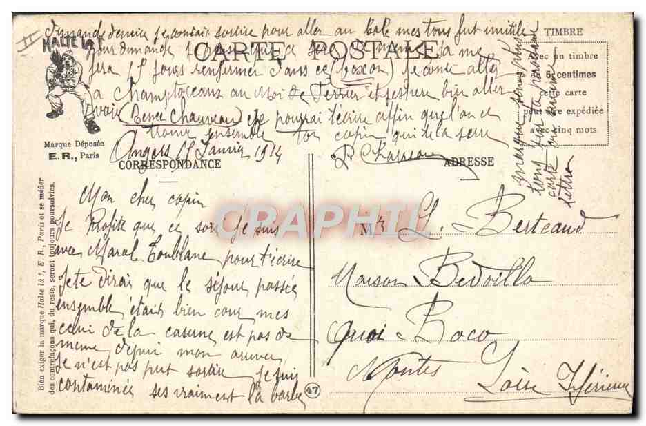 Soldats en récréation — Le Compte-Jus de la Classe — E.R., Paris, Modèle déposé n° 18 — Verso