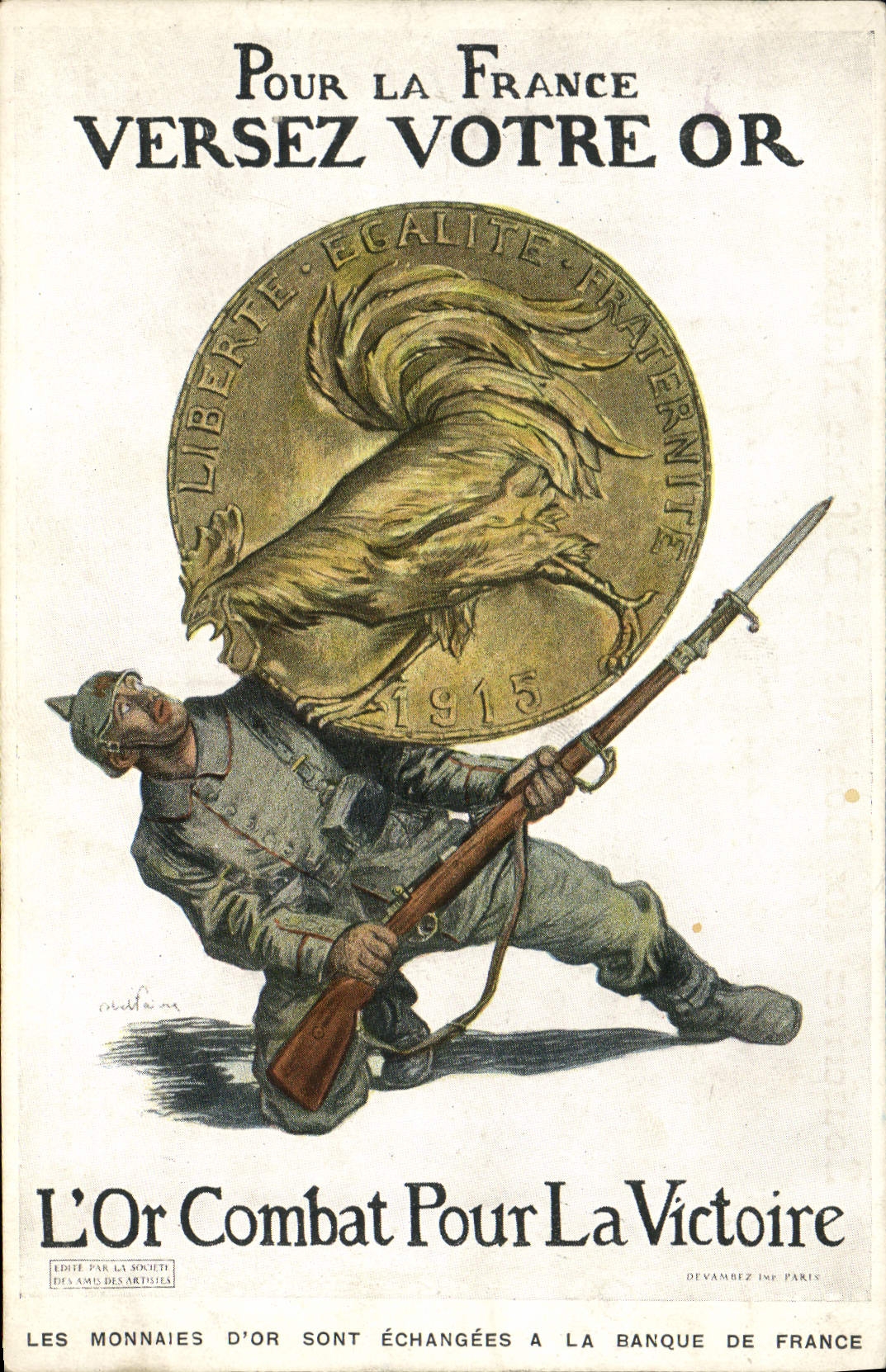 CPA Militaria Pour la France versez votre or Coq 