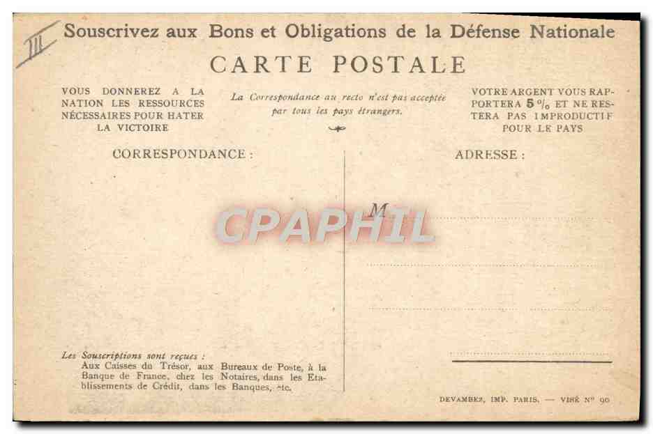 CPA Militaria Bons de la Defense Nationale  — Rückseite
