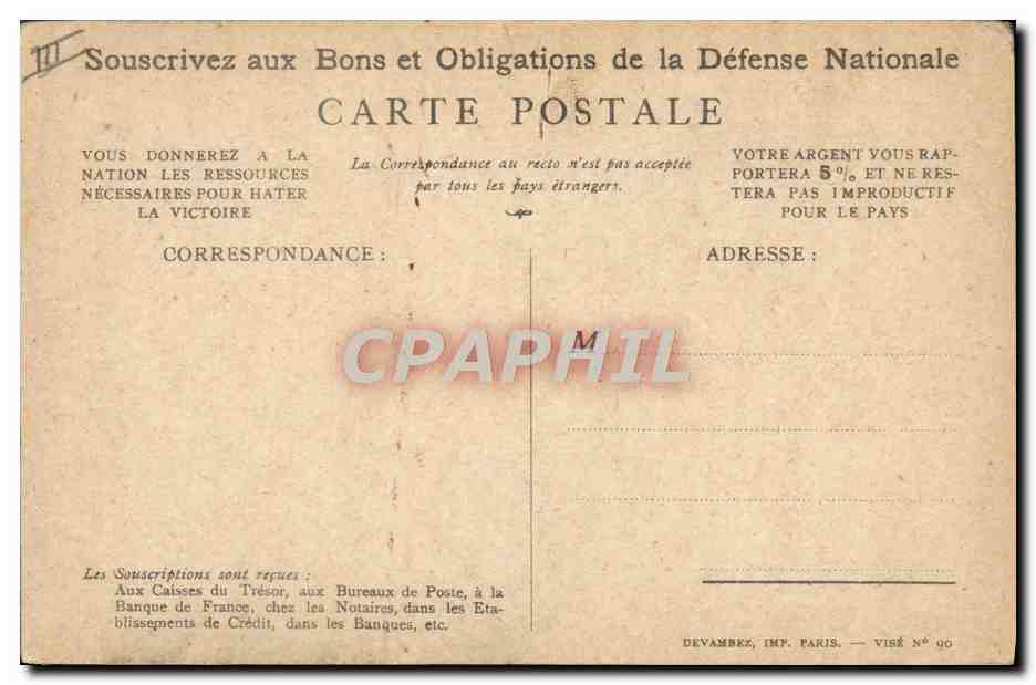 CPA Militaria Bons de la Defense Nationale — Rückseite