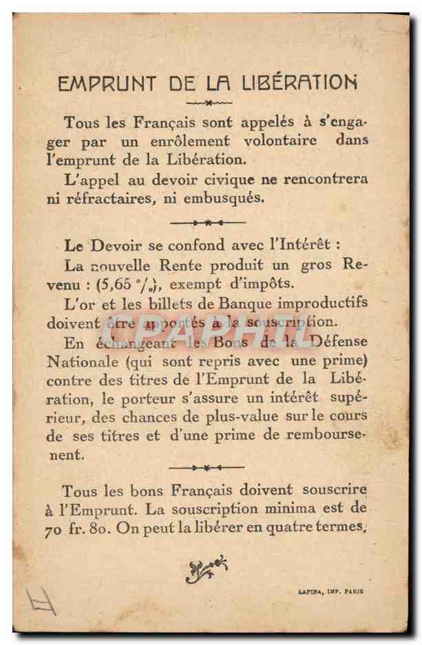 CPA Militaria Emprunt de la liberation General Maunoury  — Rückseite