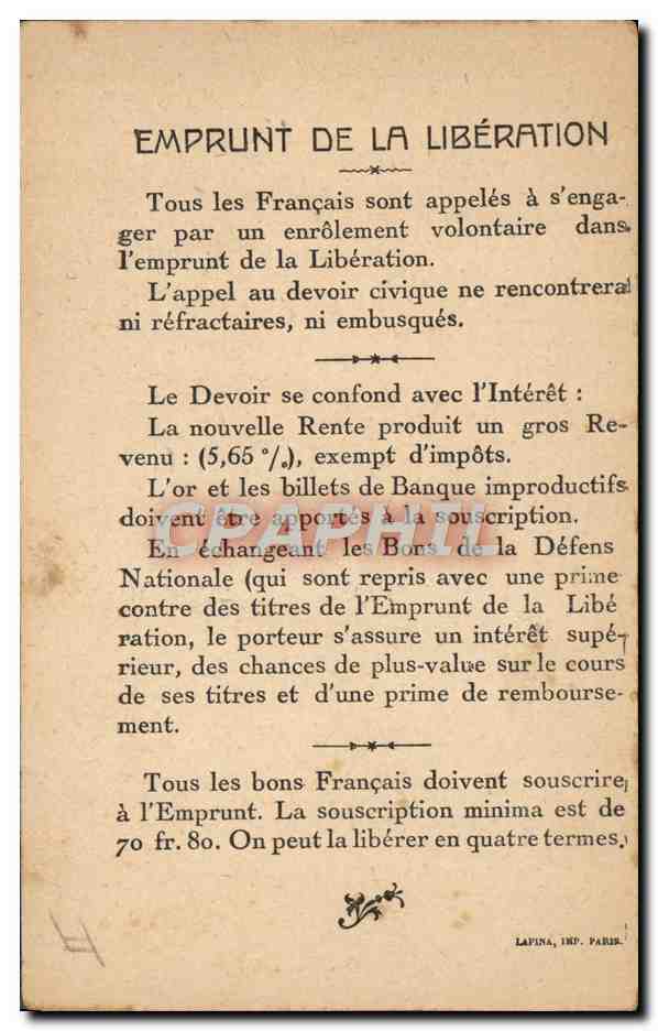 CPA Militaria Emprunt de la liberation General Mangin  — Rückseite