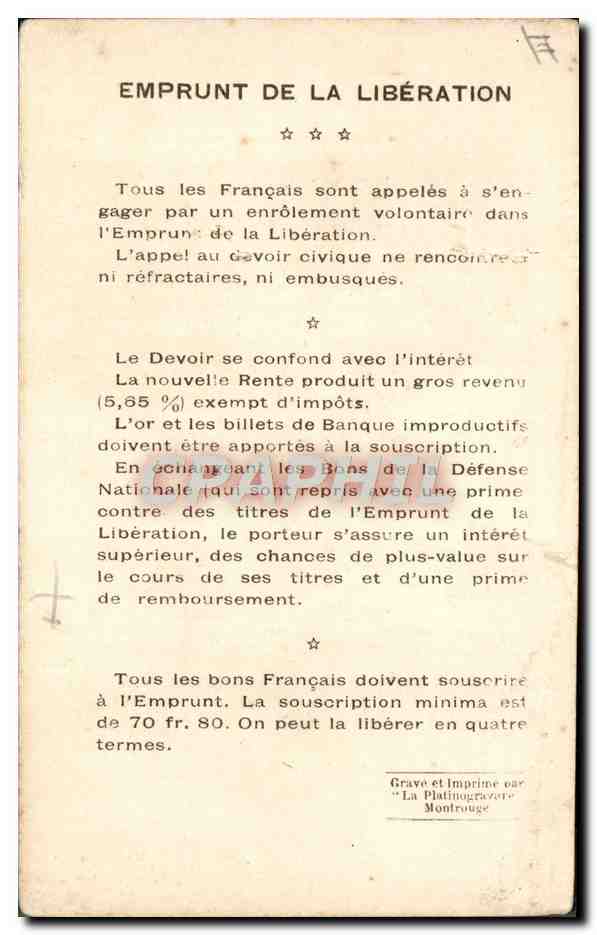 CPA Militaria Emprunt de la liberation General Humbert  — Rückseite