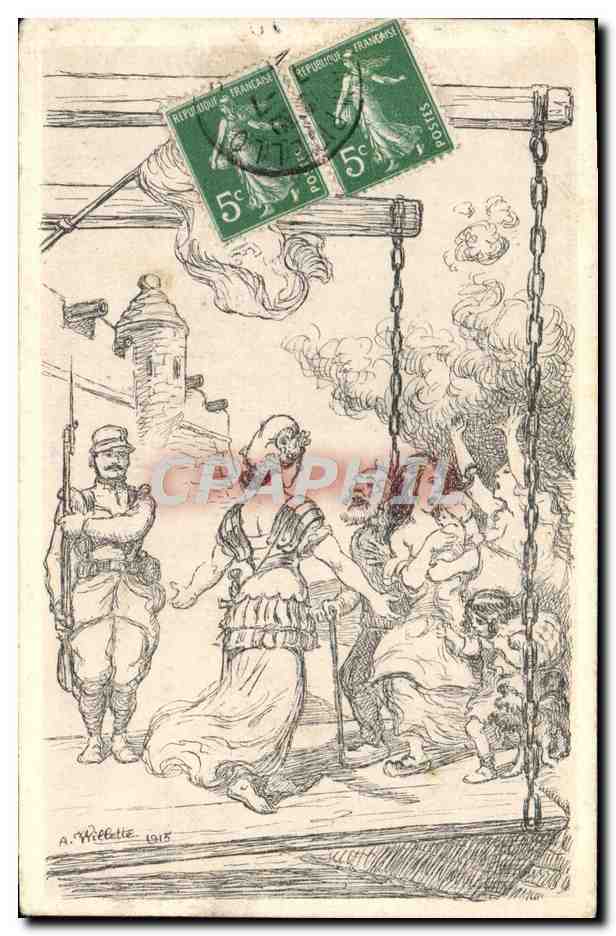 CPA Militaria Femmes Enfants sortant des flammes